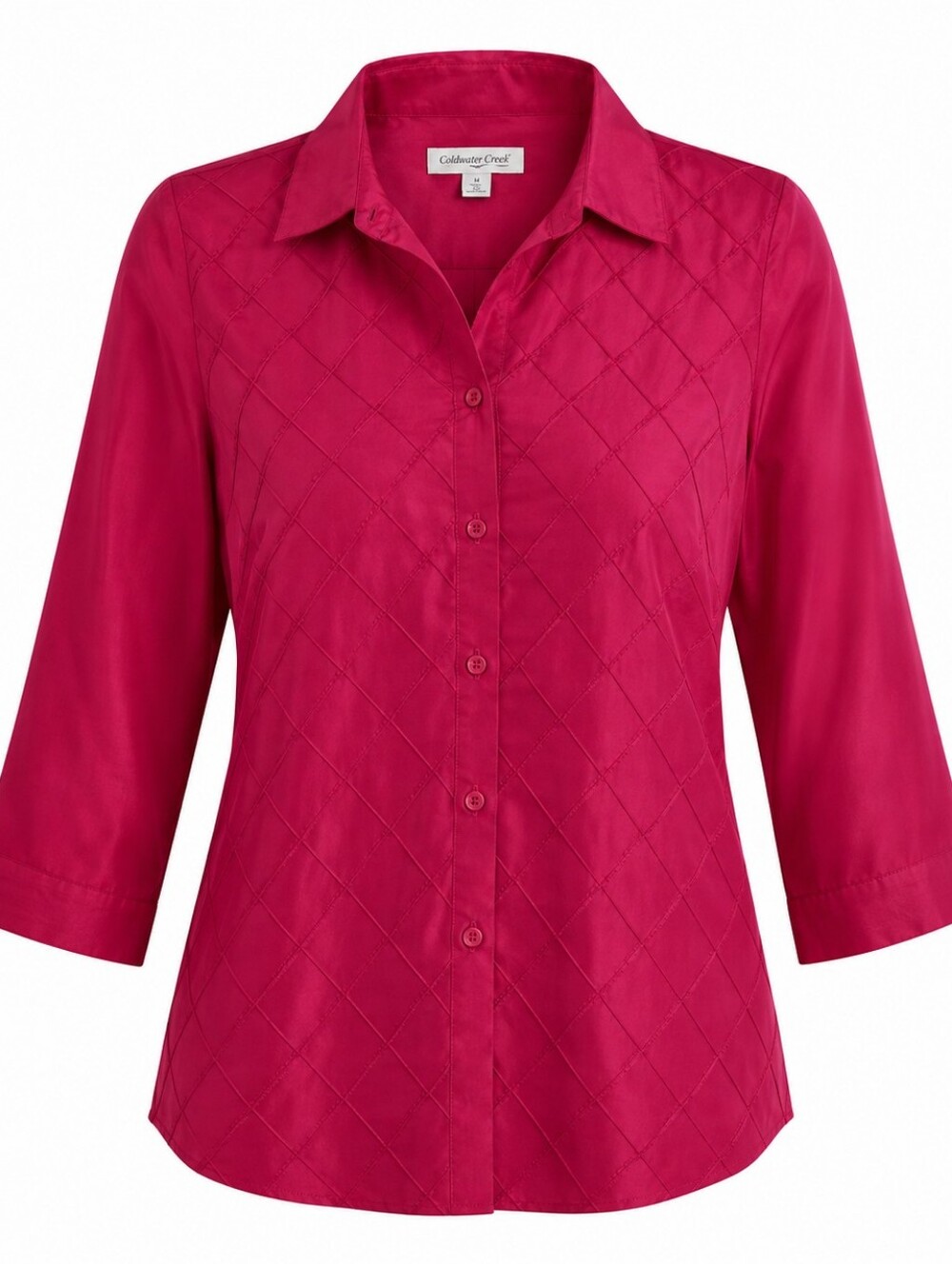 COLDWATER CREEK | Red Button-Down 100% Silk Diamond Pintuck 3/4 Sleeve Shirt | M